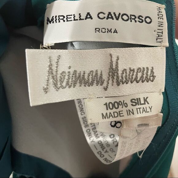 Vintage Mirella Cavorso Neiman Marcus Vintage Silk Teal Midi Dress - Picture 13 of 13